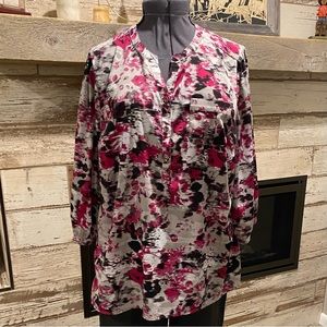 CJ Banks 1X Tunic Grey, Black, Plum/Magenta